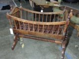 Rocking Antique Crib on Rolling Stand - All Wood Construction / Perfect for Doll Collection