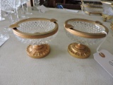 Pair of Ornate Cut-Glass & Brass Small Bowls / Candy Dishes? - Antique