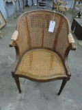 Antique Woven Basket Chair with Padded Arms / 34