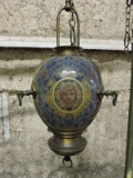 Antique Brass & Glass Hanging Lamp / Chandelier - Beautiful / Needs some repair