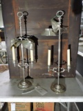 Pair of Antique Double-Arm Candle Sticks with Metal Shades - Require Hardware