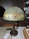 Vintage Style Double-Fixture Table Lamp / Metal, Glass Shade / 14