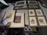 6 Vintage Animal Pictures, Framed.  2 Larger with Ducks, 4 Small with Kids & Animals