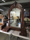 Antique Vanity / Dresser-Top Mirror with Drawers & Candle Holders