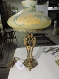 Ornate Antique Metal & Glass Table Lamp / Excellent Cosmetic Condition