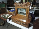 Antique Table Top Vanity / Dresser Mirror with Drawers / Wooden