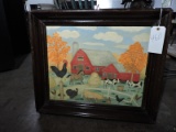 Oil Painting on Masonite Board / Farm Scene by Clarence Hurley Alderman