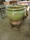 Ceramic Pot on Wooden Stand / 16