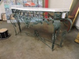 Marble Top Wrought Iron Serving Bar / Note: top is cracked / 83