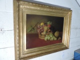 Oil Painting of Fruit Basket in Ornate Gold Gilded Frame / 37