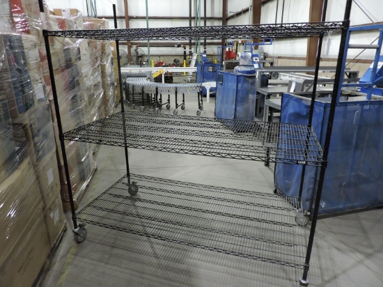 3 Shelf Rolling Wire Rack / Black / 36" Deep X 72" Wide X 78" Tall