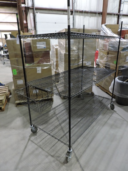 3 Shelf Rolling Wire Rack / Black / 36" Deep X 72" Wide X 78" Tall