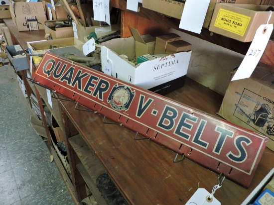 Vintage QUAKER V-BELTS Painted Metal Display / 35" Wide X 6" Tall