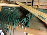 Set of 5 Green Metal Lawn Rakes – 5 Heads / 5 Handles – NEW Old Stock