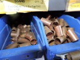 4 bins of copper tees, connectors, reducers and caps