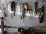 Wall Rack of Various Tools: Chain Binder, C-Clamp, Rubber Tie-Downs, Fire Extinguisher, etc…