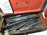 Large Lot of Air Chisel Bits / with Tool Box Holder
