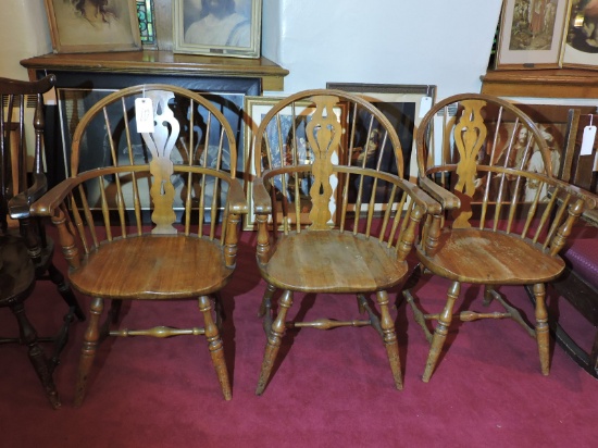 Set of 3 Matching Windsor-Style Hoopback Chairs -- 23" Wide X 22" Deep X 37" Tall