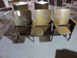 Triple Antique Auditorium Seat / Wood & Metal / Folding with Fold-Out Desk