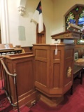 Lecturn / Pulpit with Brass Lamp and All Surrounding Wooden Wainscoting