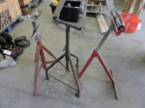 3 Various Adjustable Height Work Stands - 1 Pipe, 1 Plank, 1 Flat