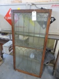 Antique Leaded Glass Window / Wood Casing / 24
