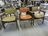 Lot of 3 Vintage / Mid-Century Modern Arm Chairs - Wood with Vinyl Seats