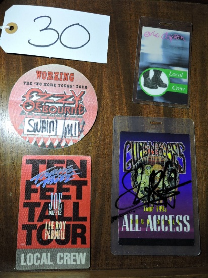4 VIP / CREW Badges: OZZY, Eric Clapton, Travis Trit, Guns N' Roses
