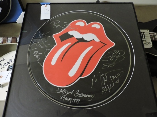 ROLLING STONES - Autographed Bass Drum Head - 22" - in Frame