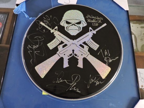 IRON MAIDEN - Autographed Bass Drum Head - 22" - with Frame
