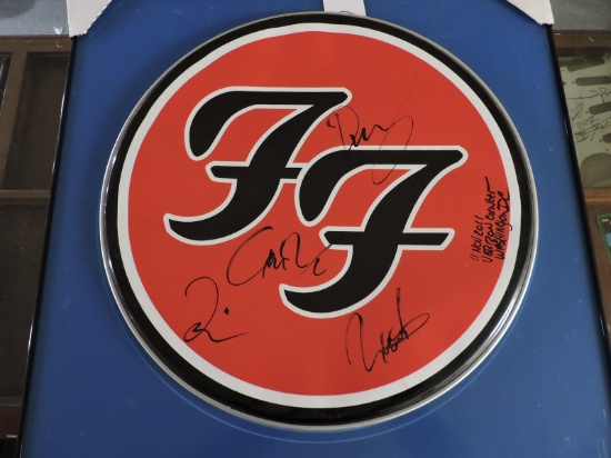 FOO FIGHTERS - Autographed Bass Drum Head - 22" - with Frame