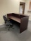 Burgandy/Red Front Office Desk with black office chair + Burgandy/Red Office Cabinet