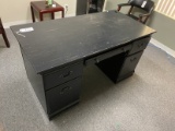 Black Office Desk + 2 office lobby chairs + 2 Black wood book shelves with glass & wood doors