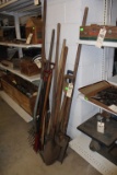 Assorted Yard Tools Shovels Spades Rakes Pitch Fork