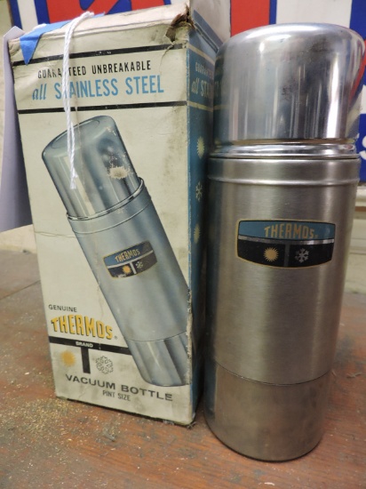 1965 THERMOS Brand / Stainless Steel / 1 Pt. Vacuum Bottle - NEW