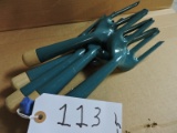 Set of 5 small gardening tools -  4 pointed pitchfork