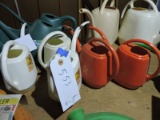 Lot of Vintage 1970’s Plastic Watering Cans / 3 White & 2 Orange