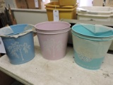 Six Small NEW Metal Trash Cans - Pink, Blue & Teal -- Just over 9