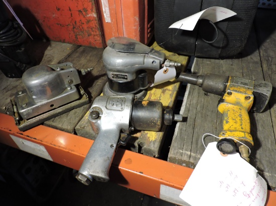 Box of Various Air-Powered / Pneumatic Tools - Drivers, Sanders, Saws