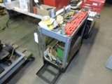 Steel Welding Cart with a Variety of Tools: Grease Guns, Welding Tools, Chisels