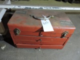Vintage Steel Tool Box - with Random Hand Tools and a Puller