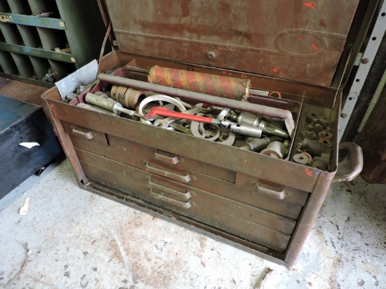 Vintage Tool Box Filled With Various Metal Working Tools