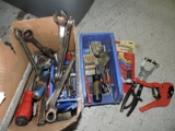 A box of Mixed Hand Tools, Including Wrenches and Crimper - See Photo