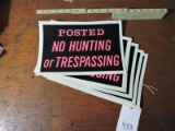 Lot of 5 - Plastic NO HUNTING / TRESPASSING Signs / New Old-Stock / 12