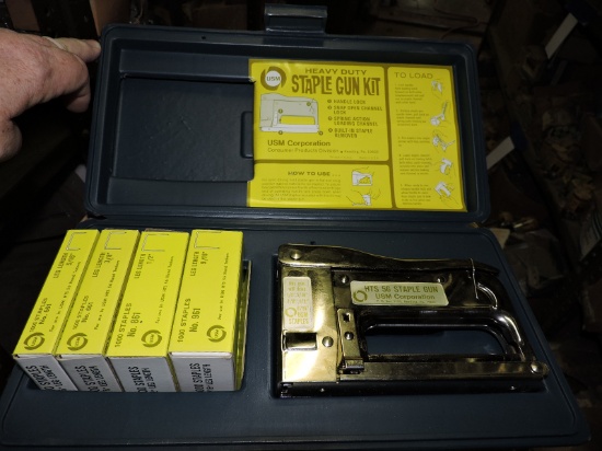 Lot of 3 - HEAVY DUTY STAPLE GUN KITS - Case, Gun, 4 Boxes Staples - New Vintage