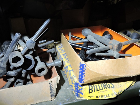 Mixed Lot T-Handle Wrenches, Lug Wrenches, Etc…. - Entire Shelf