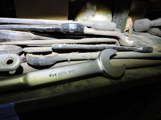 Mixed Lot of Large Cast Wrenches, Spud Wrenches and an Adjustable Spanner