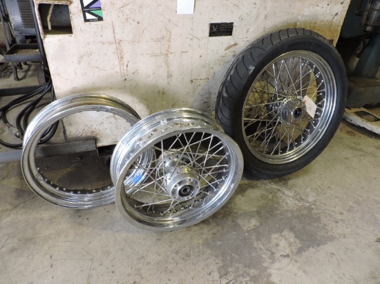 3 Motorcycle Wheels: 19" Spoked, 17" Spoked, 17" Rim