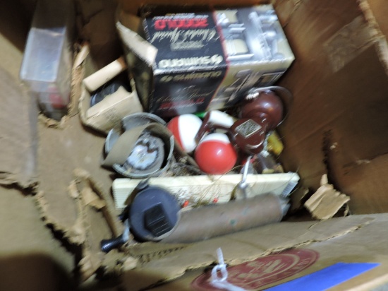 Shelf of Fishing Supplies - with one tackle box