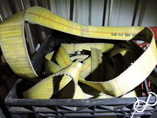 Milk Crate Full of Various Ratchet Straps